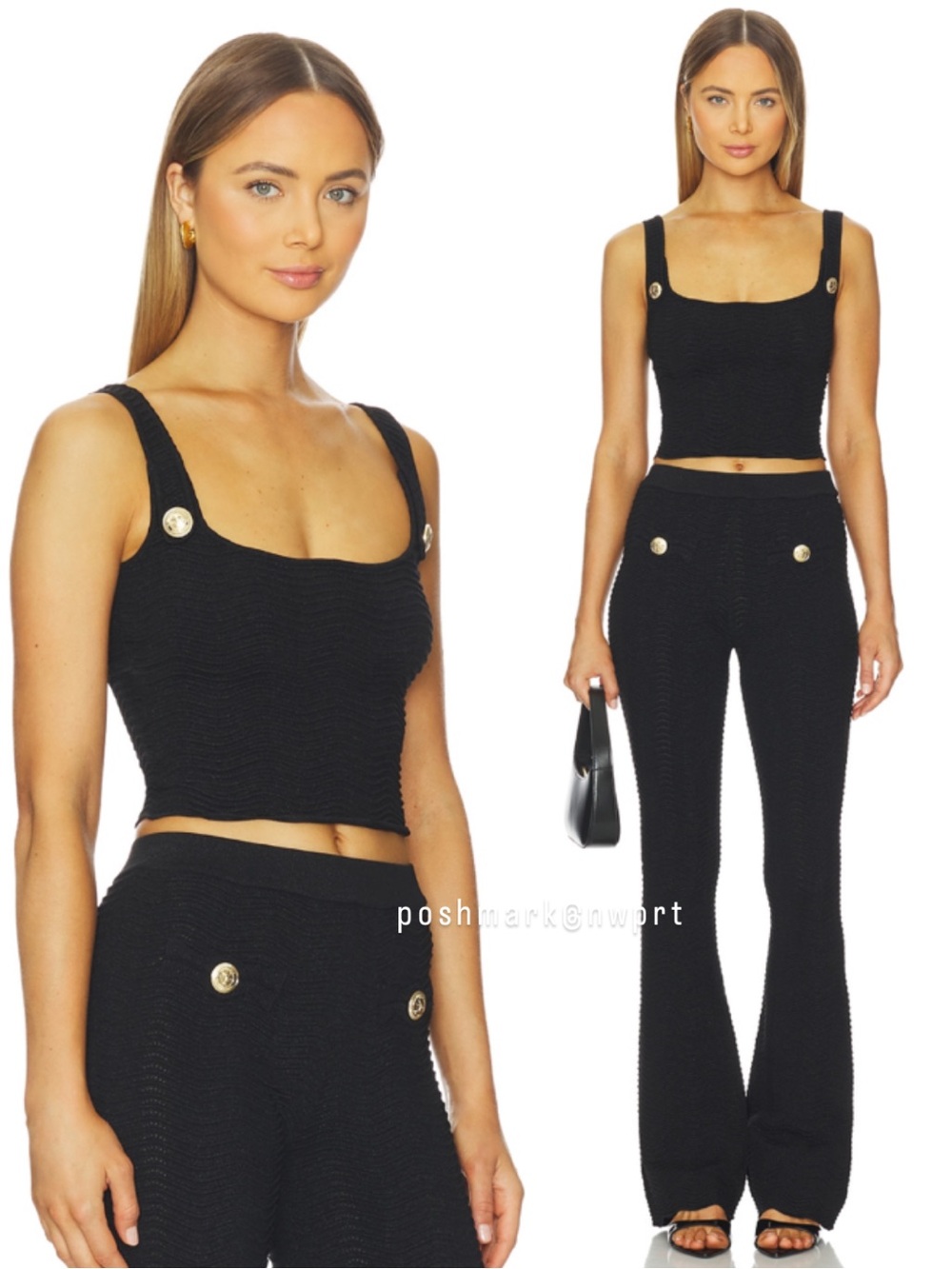 RETROFETE Aloe Knit Tank Top Crop Shirt Metallic Black XS